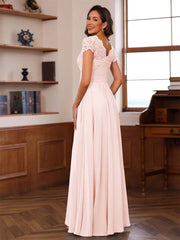 A Line Princess Sweetheart Neck Short Sleeves Mother of the Bride Dress with Appliques and Ruffles