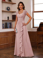 A Line Princess Sweetheart Neck Short Sleeves Mother of the Bride Dress with Appliques and Ruffles