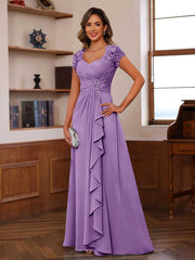 A Line Princess Sweetheart Neck Short Sleeves Mother of the Bride Dress with Appliques and Ruffles