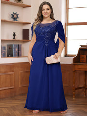 Plus Size Mother of the Bride Dress A Line Illusion Scoop with Cape Ruched Appliques