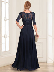 Chiffon Floor Length Half Sleeves Scoop Neck Mother of the Bride Pantsuit