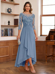 3/4 Sleeve Scoop Neck Mother of the Bride Dress A Line Princess Ankle Length with Lace Appliques