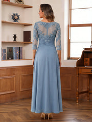 3/4 Sleeve Scoop Neck Mother of the Bride Dress A Line Princess Ankle Length with Lace Appliques