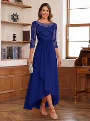 3/4 Sleeve Scoop Neck Mother of the Bride Dress A Line Princess Ankle Length with Lace Appliques