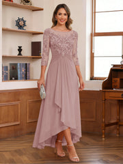 3/4 Sleeve Scoop Neck Mother of the Bride Dress A Line Princess Ankle Length with Lace Appliques