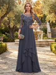 A Line V Neck Half Sleeve Mother of the Bride Dress with Lace Appliques