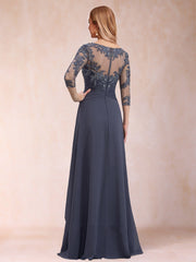 A Line V Neck Half Sleeve Mother of the Bride Dress with Lace Appliques
