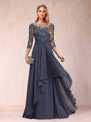 A Line V Neck Half Sleeve Mother of the Bride Dress with Lace Appliques