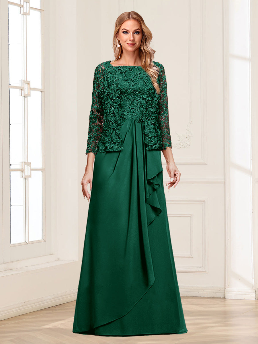 Lace Chiffon Square Neck 3/4 Sleeve Two Piece Mother of the Bride Dress with Appliques and Jacket