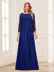 Lace Chiffon Square Neck 3/4 Sleeve Two Piece Mother of the Bride Dress with Appliques and Jacket