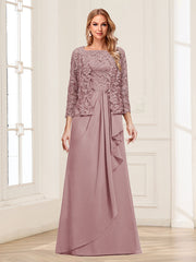 Lace Chiffon Square Neck 3/4 Sleeve Two Piece Mother of the Bride Dress with Appliques and Jacket