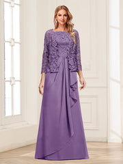 Lace Chiffon Square Neck 3/4 Sleeve Two Piece Mother of the Bride Dress with Appliques and Jacket