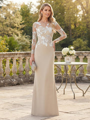 Sheath Column Scoop Neck Long Sleeve Floor Length Lace Mother of the Bride Dress