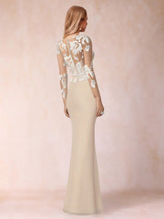 Sheath Column Scoop Neck Long Sleeve Floor Length Lace Mother of the Bride Dress