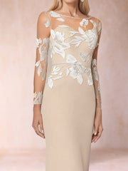 Sheath Column Scoop Neck Long Sleeve Floor Length Lace Mother of the Bride Dress