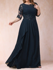 A Line Princess Scoop 3/4 Sleeve Plus Size Mother of the Bride Dress