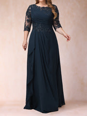 A Line Princess Scoop 3/4 Sleeve Plus Size Mother of the Bride Dress
