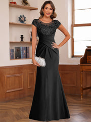 Scoop Short Sleeve Chiffon Mother of the Bride Dress Trumpet Mermaid with Applique