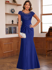 Scoop Short Sleeve Chiffon Mother of the Bride Dress Trumpet Mermaid with Applique