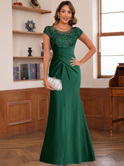 Scoop Short Sleeve Chiffon Mother of the Bride Dress Trumpet Mermaid with Applique