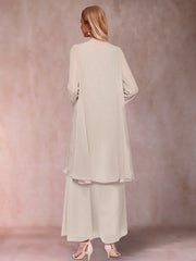 A Line Princess Scoop 3/4 Sleeve Two Piece Mother of the Bride Dress with Ruffles and Jacket