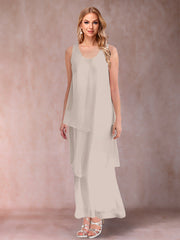 A Line Princess Scoop 3/4 Sleeve Two Piece Mother of the Bride Dress with Ruffles and Jacket