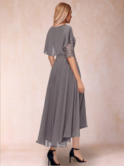 Mother of the Bride A Line Princess Scoop Half Sleeves Dress with Appliques