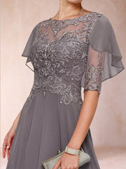 Mother of the Bride A Line Princess Scoop Half Sleeves Dress with Appliques