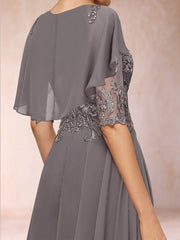 Mother of the Bride A Line Princess Scoop Half Sleeves Dress with Appliques