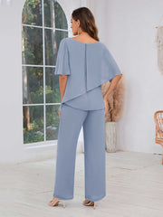 Mother of the Bride Two Pieces Beading Chiffon Pantsuit