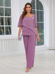 Mother of the Bride Two Pieces Beading Chiffon Pantsuit