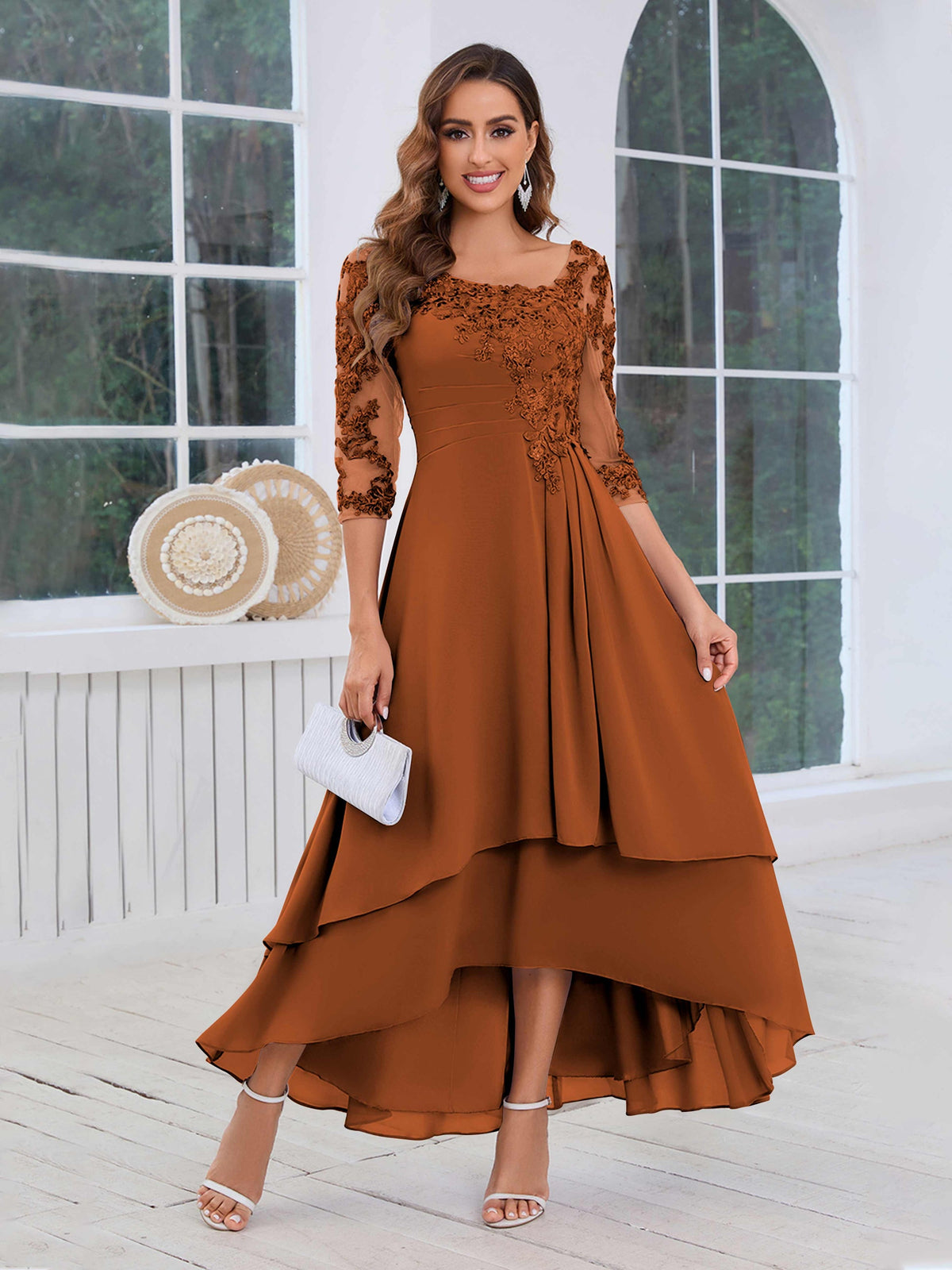 Mother of the Bride A-Line Half Sleeves Appliques High-Low Dress