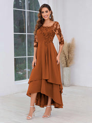 Mother of the Bride A-Line Half Sleeves Appliques High-Low Dress