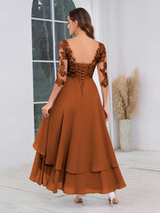 Mother of the Bride A-Line Half Sleeves Appliques High-Low Dress