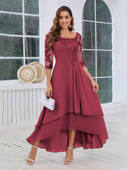 Mother of the Bride A-Line Half Sleeves Appliques High-Low Dress