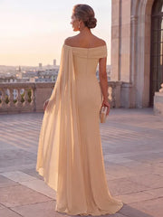 Mother of the Bride Sheath One Shoulder Rhinestone Sweep Train Chiffon Corset Dress