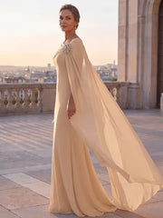 Mother of the Bride Sheath One Shoulder Rhinestone Sweep Train Chiffon Corset Dress