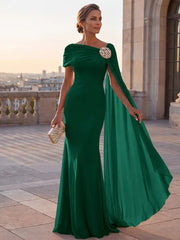 Mother of the Bride Sheath One Shoulder Rhinestone Sweep Train Chiffon Corset Dress