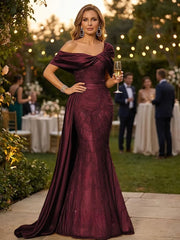 Grace giving Sheath Off the Shoulder Beading Floor Length Silk like Satin Corset Mother of the Bride Dress