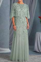 Elegant Sheath Scoop Neck Appliques Lace Floor Length Tulle Mother of the Bride Dress