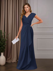A Line Mother of the Bride Dress V Neck Sleeveless Floor Length with Sequins and Ruffle Appliques