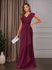 A Line Mother of the Bride Dress V Neck Sleeveless Floor Length with Sequins and Ruffle Appliques