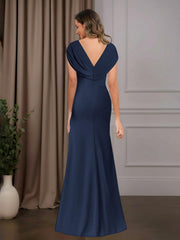 A Line Mother of the Bride Dress V Neck Sleeveless Floor Length with Sequins and Ruffle Appliques