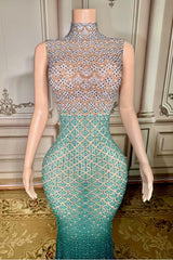 Diamonds Illusion High Neck Sleeveless Natural Straight Prom Dress-Babyonlines