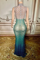 Diamonds Illusion High Neck Sleeveless Natural Straight Prom Dress-Babyonlines