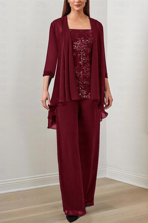 Elegant Chiffon Long Sleeve Mother Of The Bride Jumpsuit with Jacket Babyonlines 
