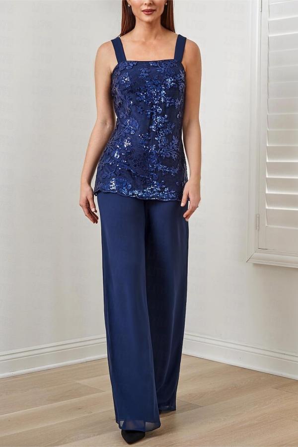 Elegant Chiffon Long Sleeve Mother Of The Bride Jumpsuit with Jacket Babyonlines 