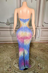 Gradient Strapless Diamond Straight Open Back Prom Dress -babyonlines