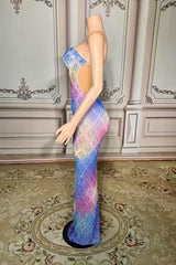 Gradient Strapless Diamond Straight Open Back Prom Dress -babyonlines