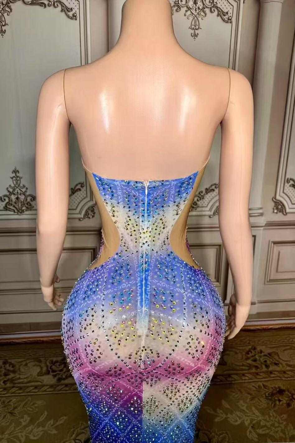 Gradient Strapless Diamond Straight Open Back Prom Dress -babyonlines